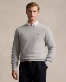 Cotton pique crew neck sweater - Andover chiné