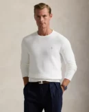 Cotton pique crew neck sweater - White sailor