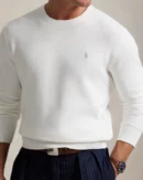 Cotton pique crew neck sweater - White sailor
