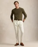Cotton pique crew neck sweater - Olive cargo mottled