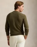Cotton pique crew neck sweater - Olive cargo mottled