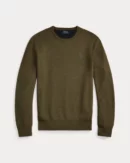 Cotton pique crew neck sweater - Olive cargo mottled