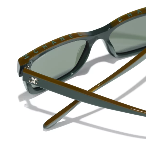 Channel Square Sunglasses - Khaki & Green. Lenses: Green - Image 4